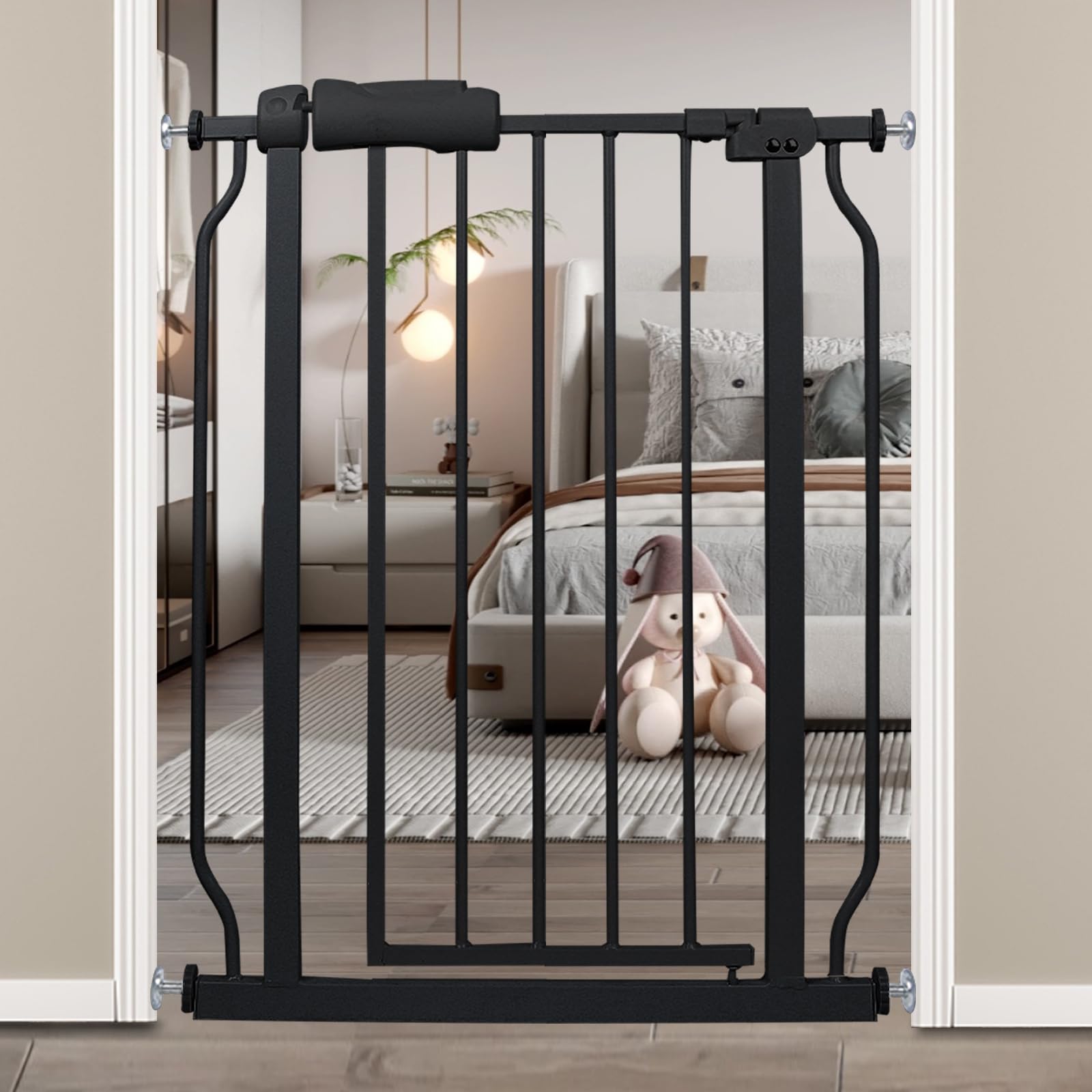 HOOOEN narrow baby gate on stairs with adjustable width for a snug fit