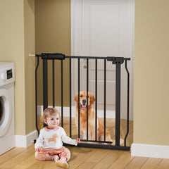 HOOOEN narrow baby gate with width-adjustable extensions for 29–34 inch openings.