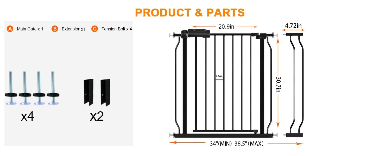 HOOOEN wide baby gate adjustable-width-34-38in fits doorways
