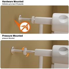 HOOOEN wide baby gate auto-close hinge shows secure one-handed operation.