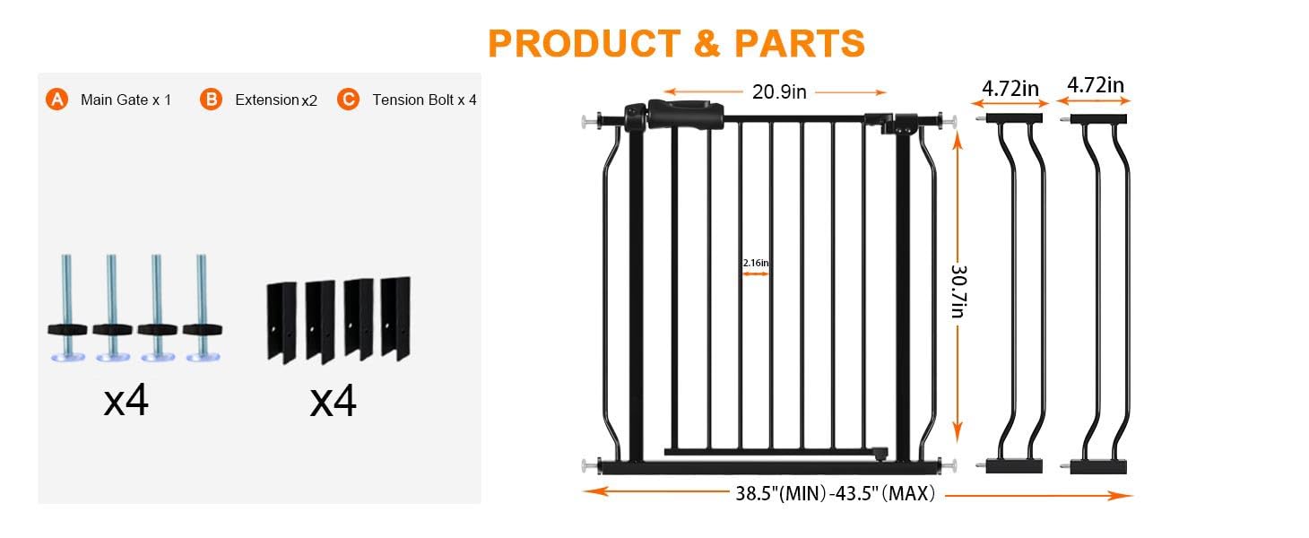 HOOOEN wide baby gate at doorway shows adjustable width for openings