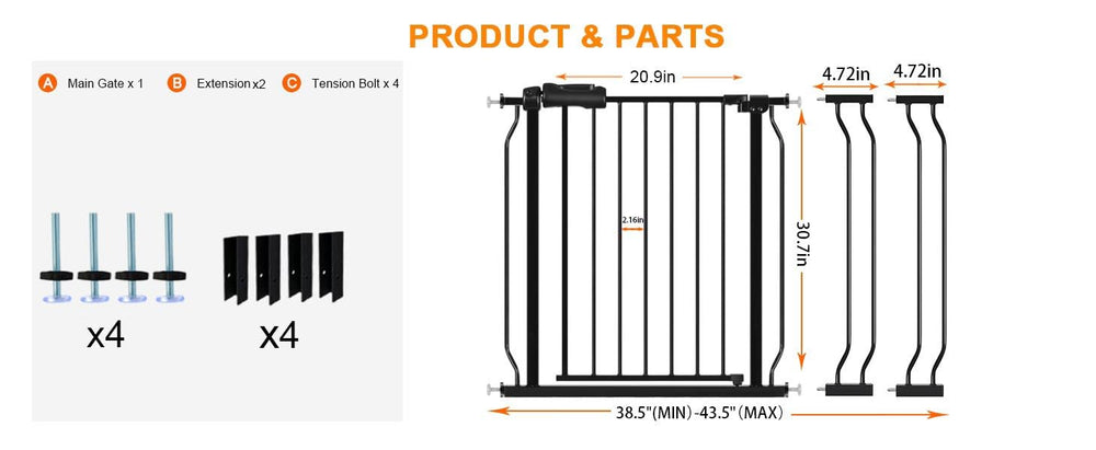 HOOOEN wide baby gate at doorway shows adjustable width for openings