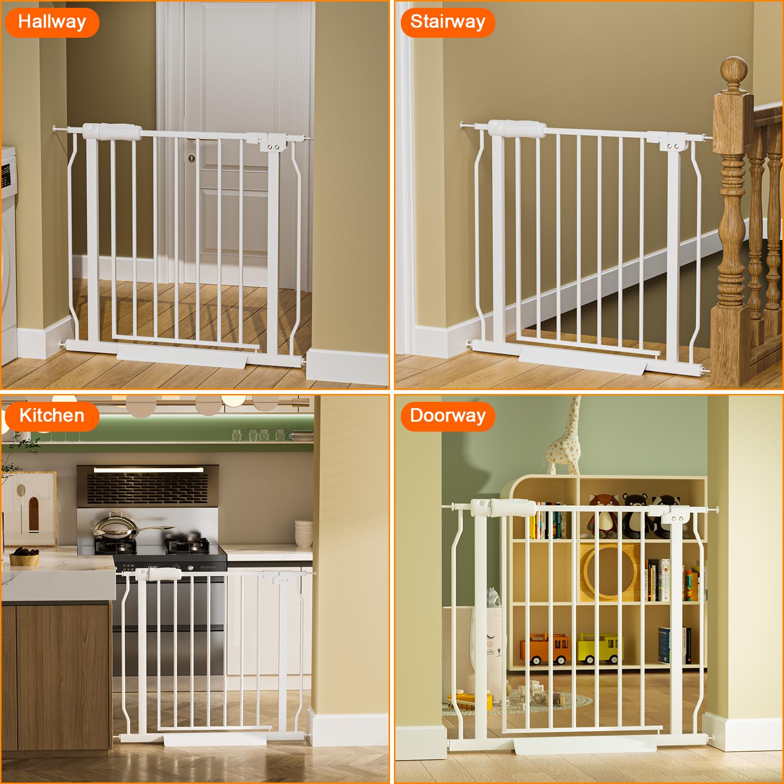 HOOOEN wide baby gate pressure-mounted design shows no-drill installation.