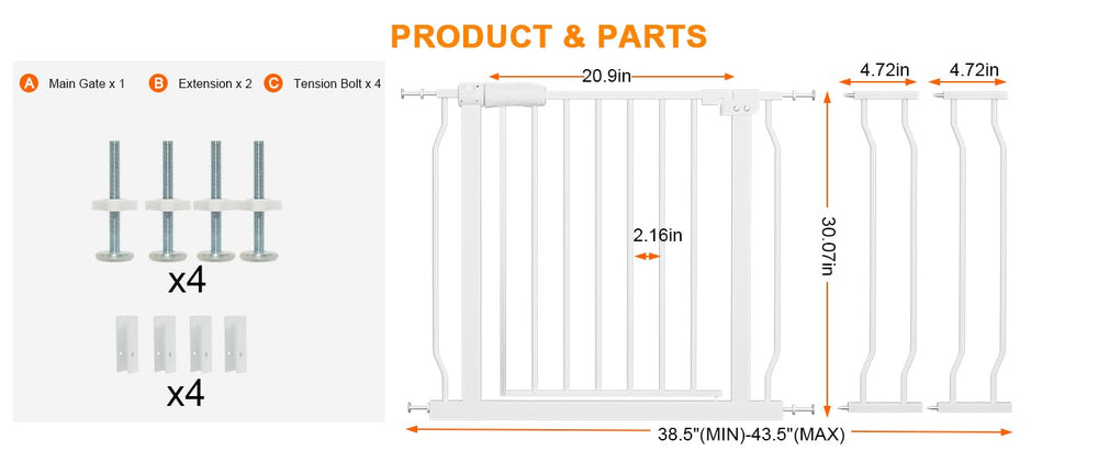 HOOOEN wide baby gate pressure-mounted installation shows tool-free setup on walls