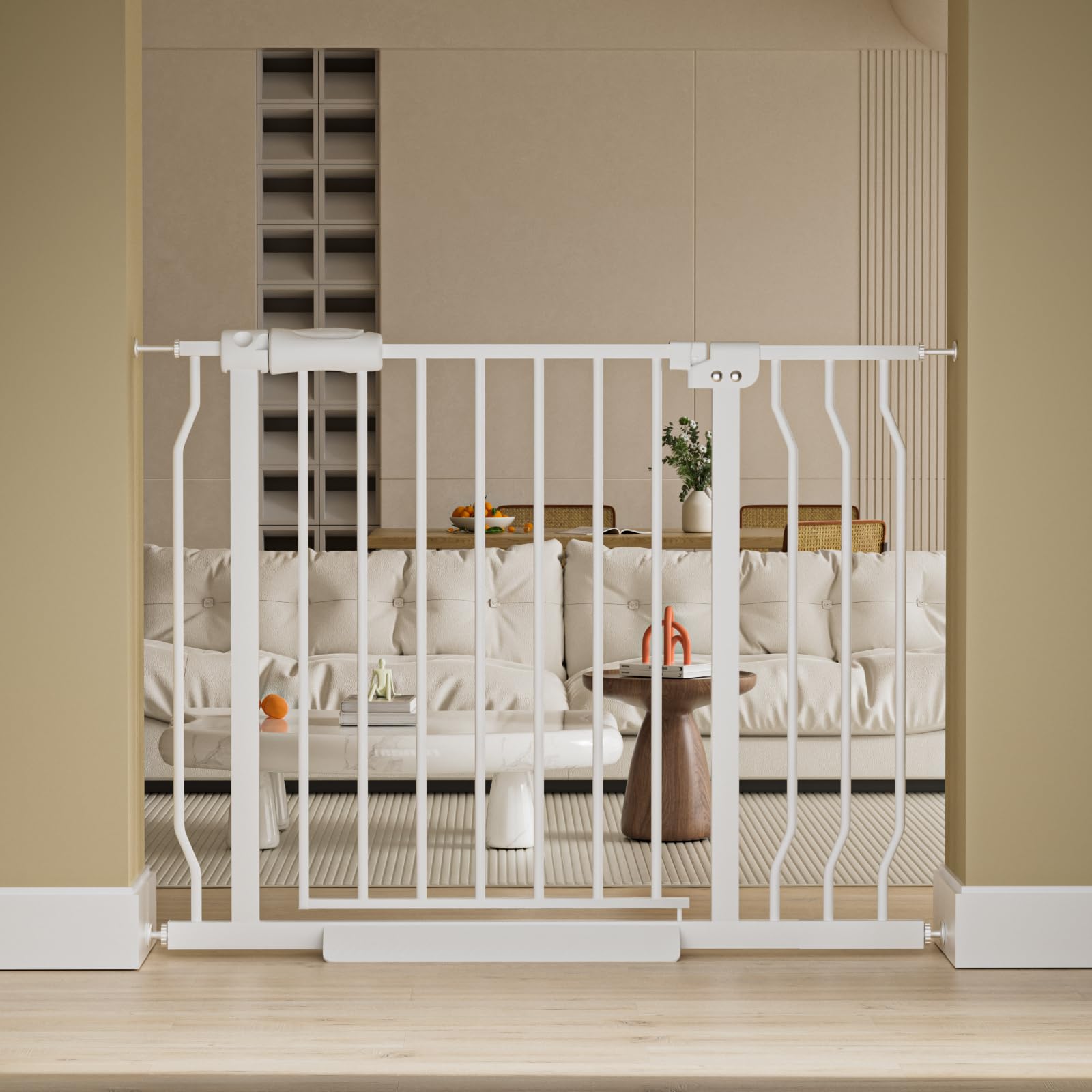 HOOOEN Wide Baby Gate closed in doorway for safe passage
