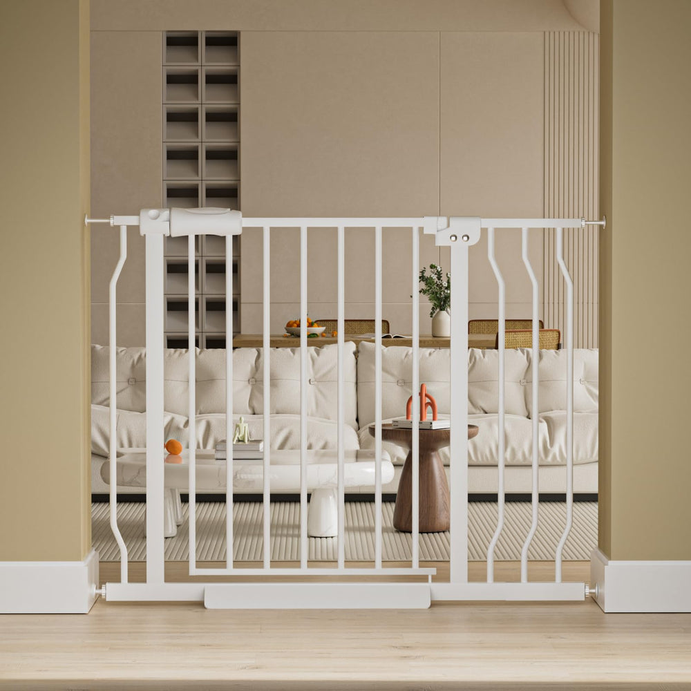 HOOOEN Wide Baby Gate closed in doorway for safe passage