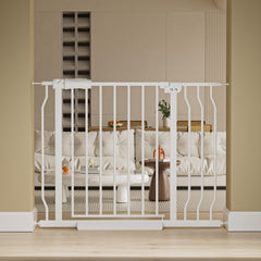 HOOOEN Wide Baby Gate closed in doorway for safe passage