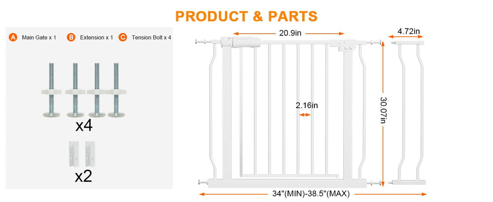 HOOOEN Wide Baby Gate extended to fit wider stair opening