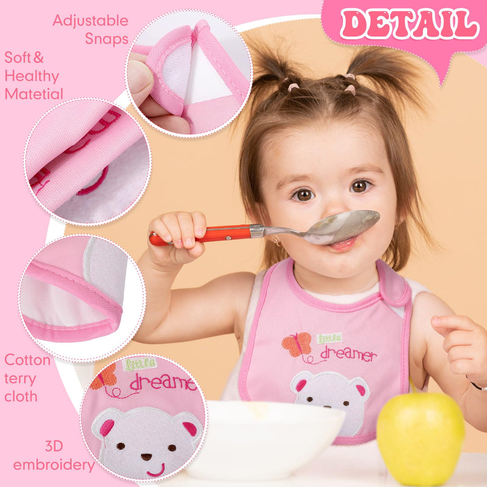 HooLing adjustable magic-sticker bib demonstrating scalable fit for growing babies.