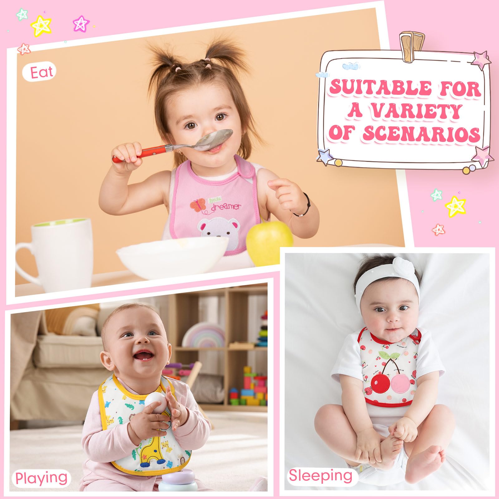 HooLing bright-patterned bibs ideal for everyday use, playdates, and travel.