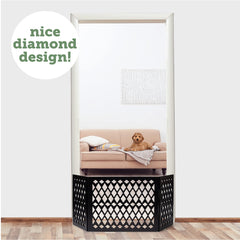 Hoovy free-standing pet gate in doorway shows simple room division without tools.