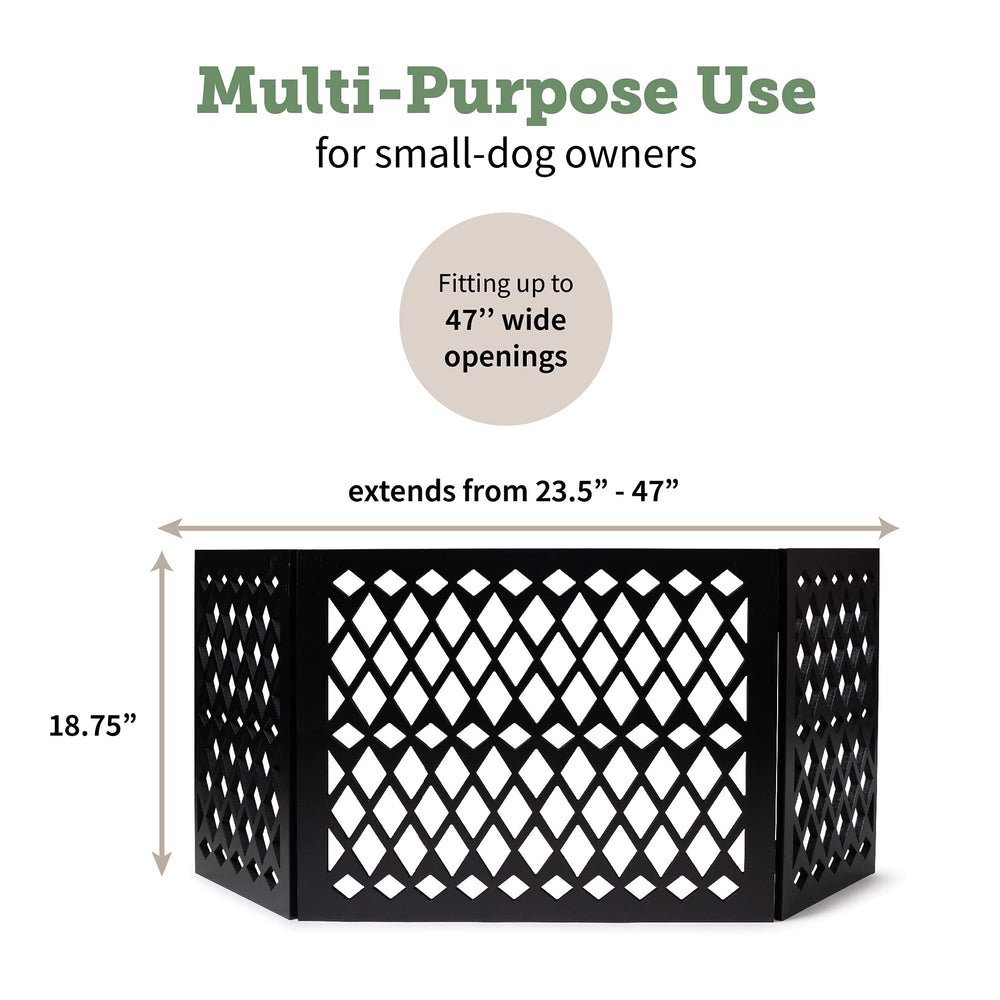 Hoovy free-standing pet gate folded under-bed storage showcases space-saving design.