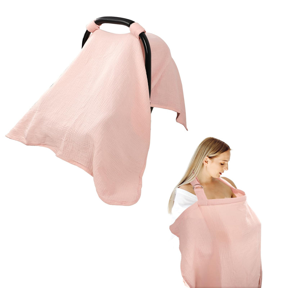 Hooyax 2-in-1 car seat cover in pink keeps baby shaded and safe on outings.