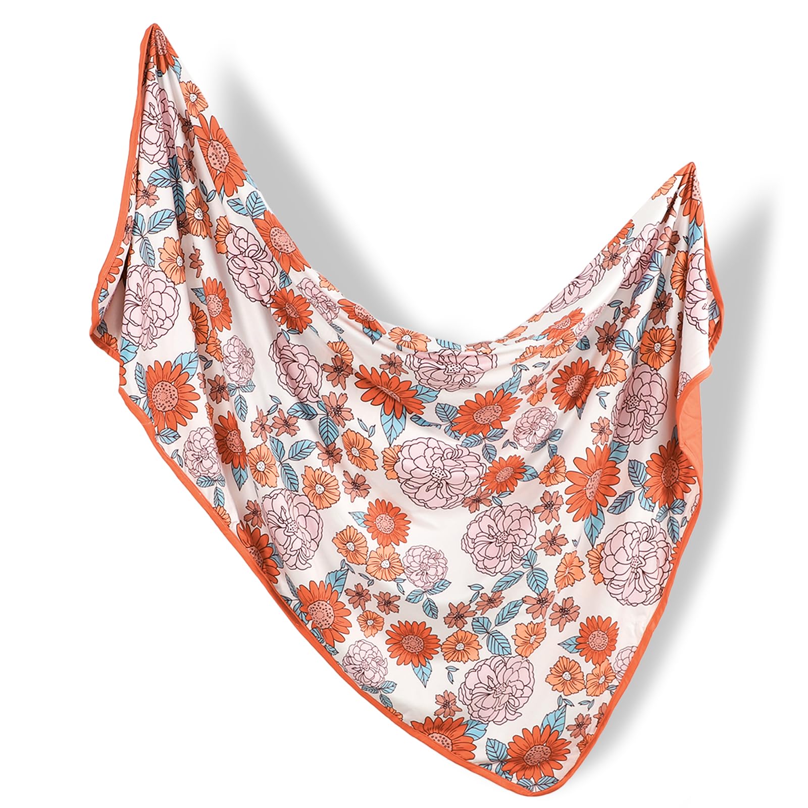 Hooyax baby blanket Vintage Rust Flower closeup highlighting ultra-soft jersey knit