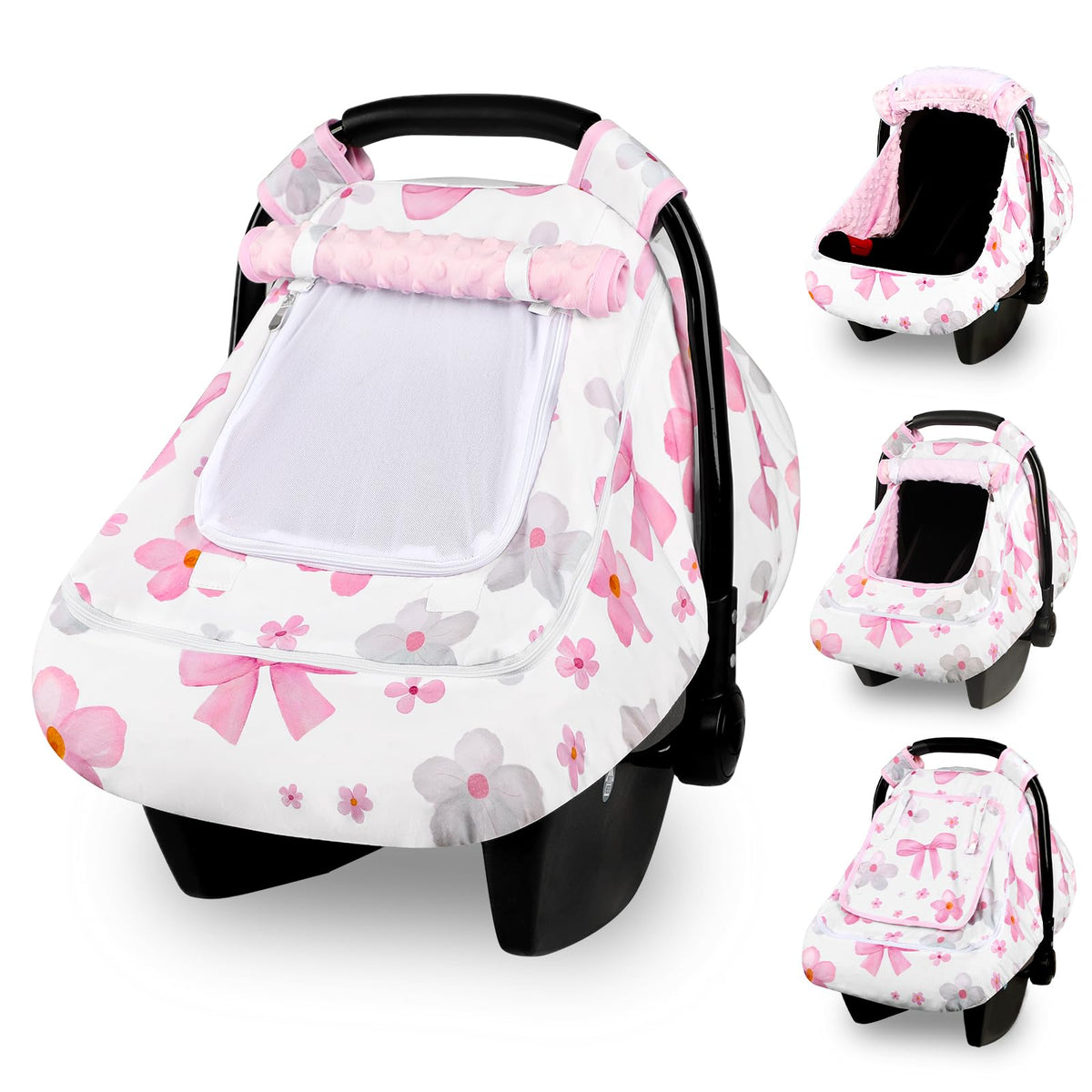 Hooyax Baby Car Seat Cover dual zipper closeup showing versatile modes for privacy and sun protection
