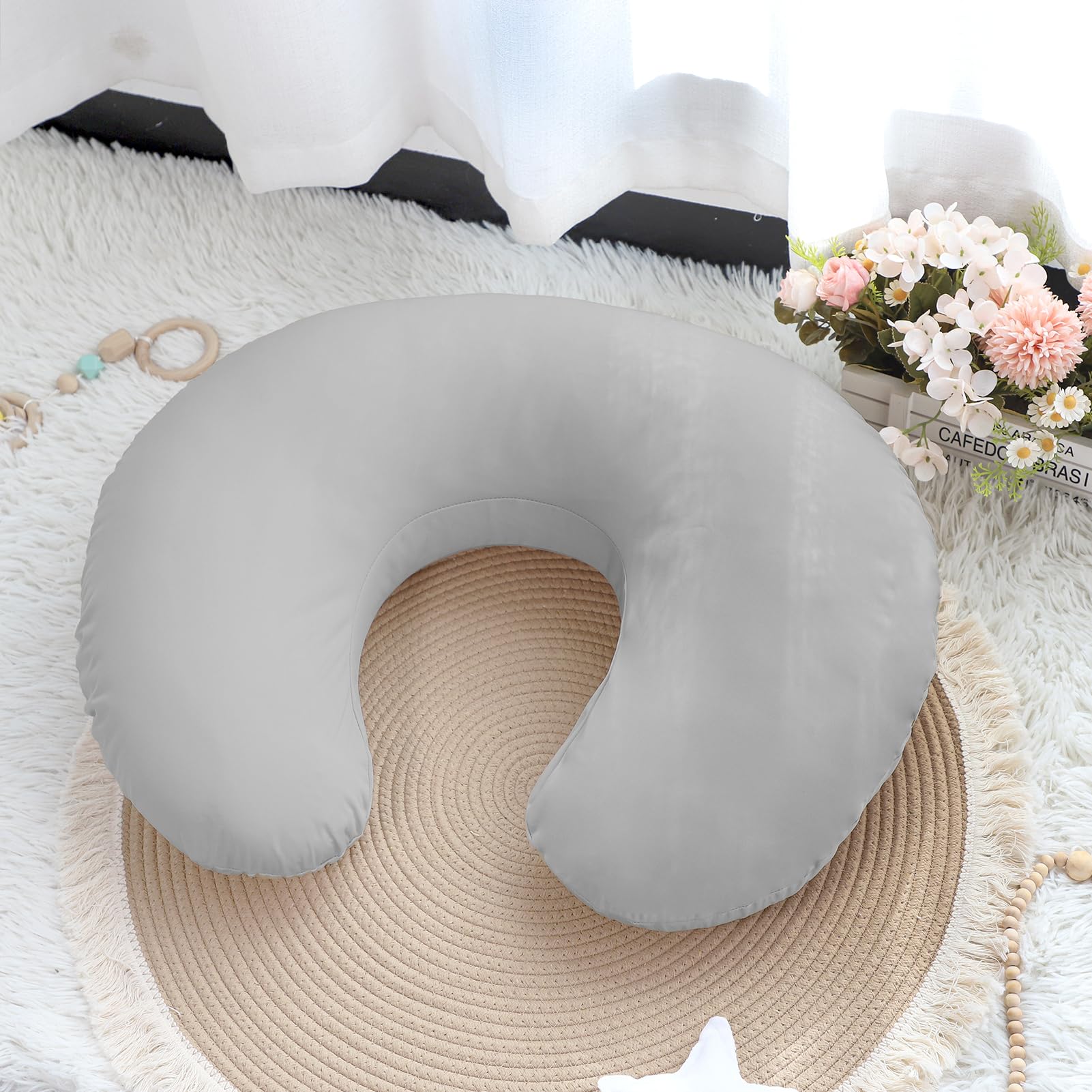 Hooyax baby grey color-swatch shows versatile baby pillow slipcover.
