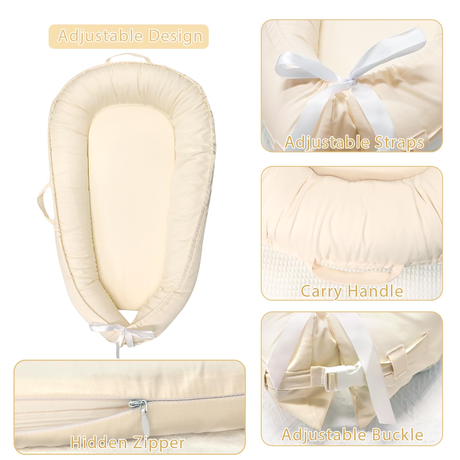 Hooyax lounger cover beige showing buckle and adjustable straps for a secure fit
