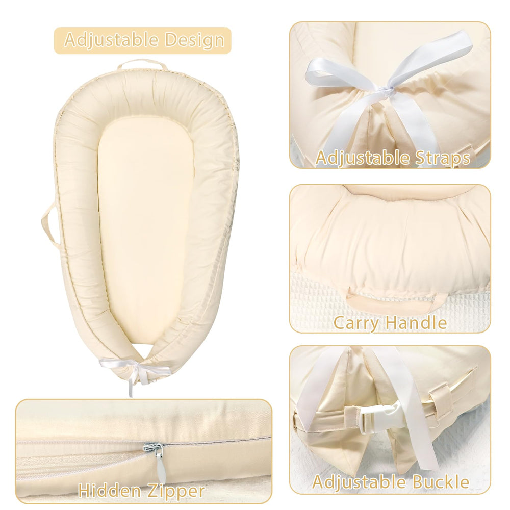 Hooyax lounger cover beige showing buckle and adjustable straps for a secure fit