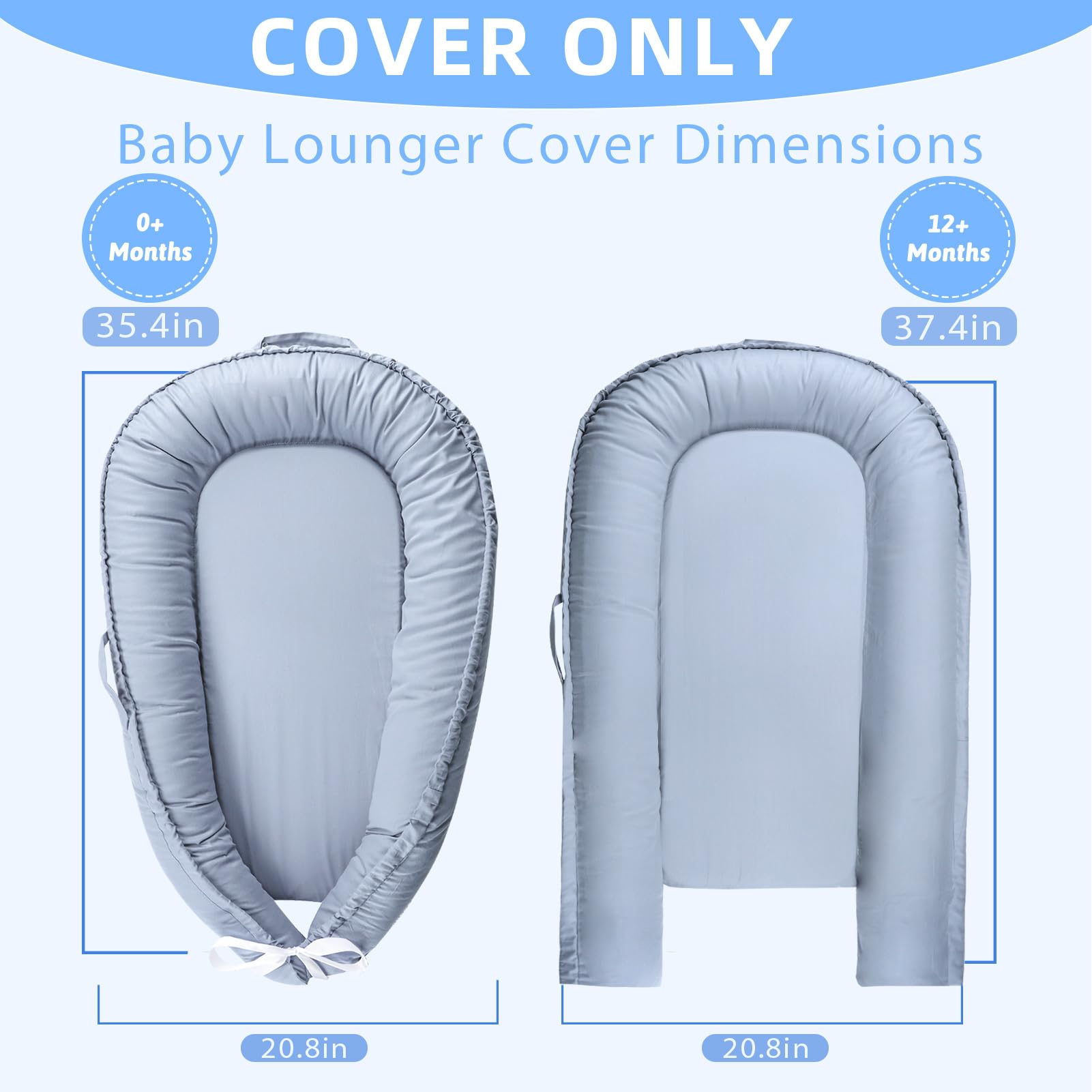 Hooyax baby lounger cover blue buckle adjustable straps demonstrated for secure fit.