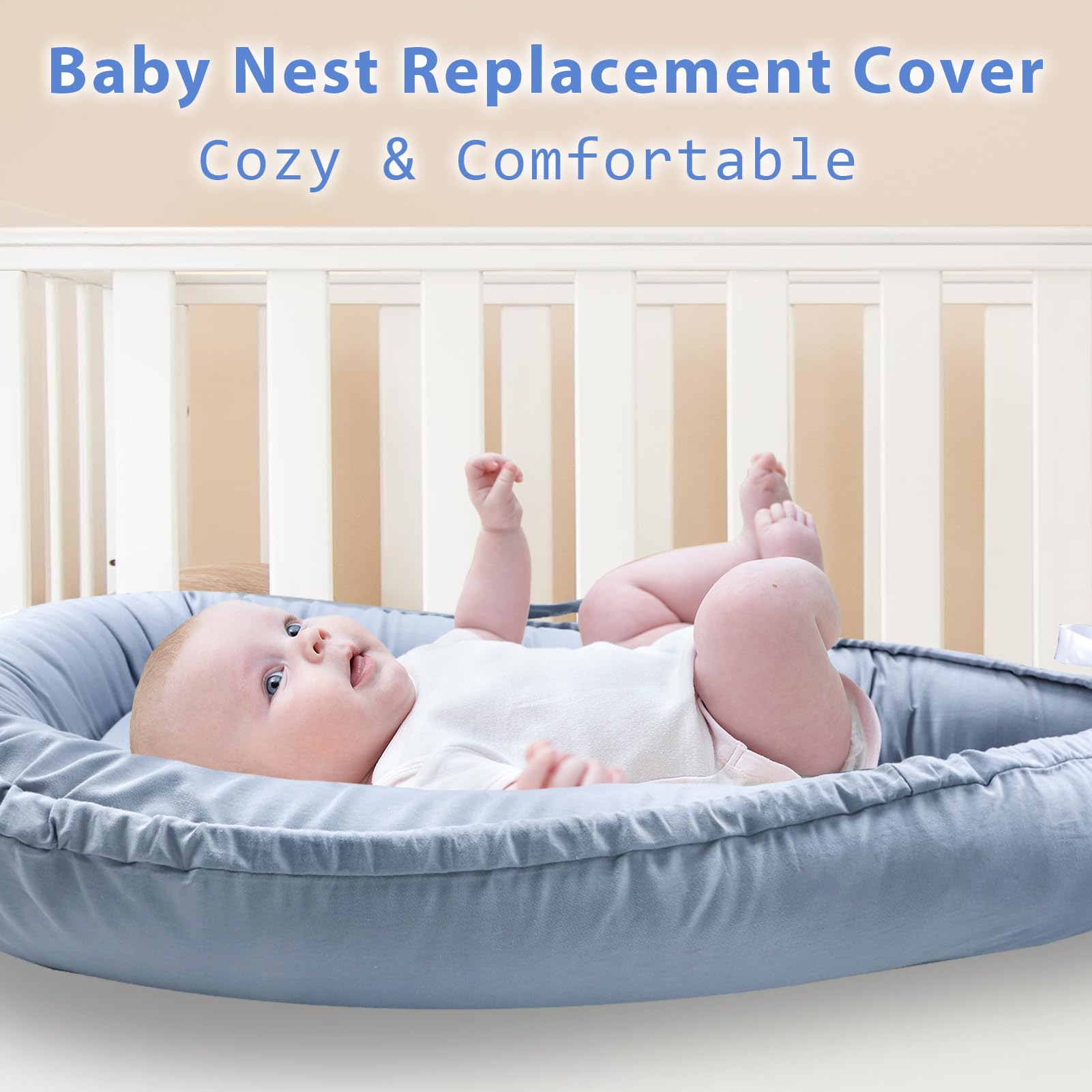 Hooyax baby lounger cover blue easy-install design makes swapping covers quick.