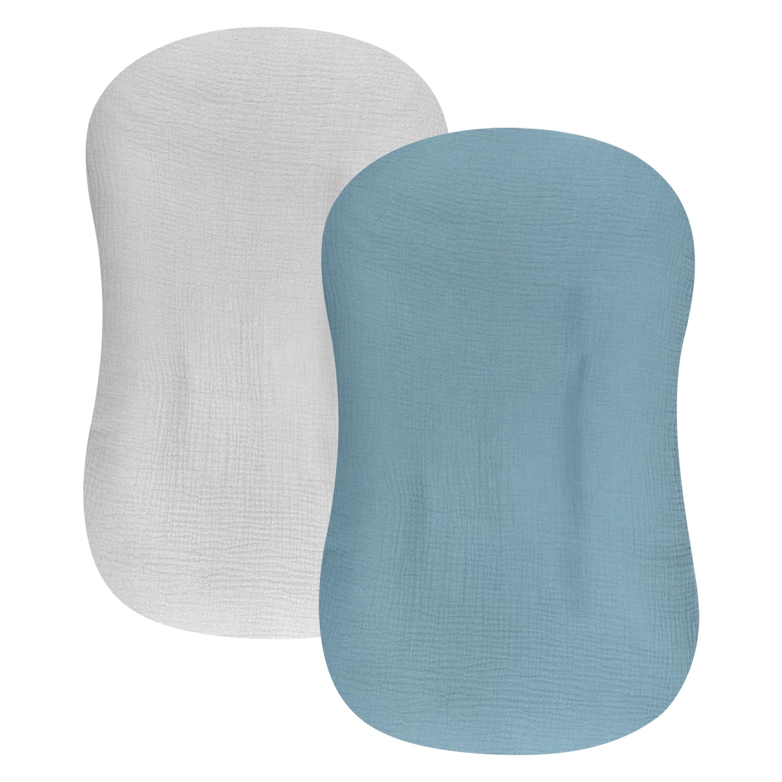 Hooyax baby lounger cover blue grey front view – breathable muslin for newborn comfort