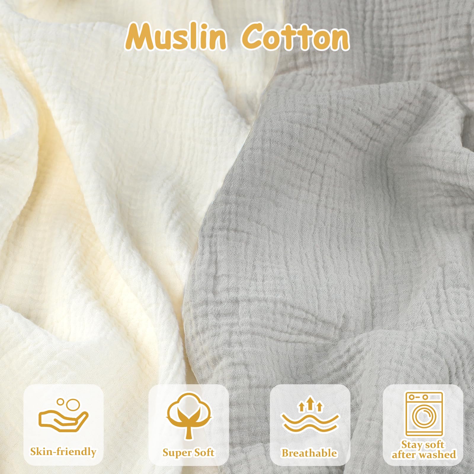 Hooyax Baby Lounger Cover grey cream closeup fabric texture showing ultra-soft muslin