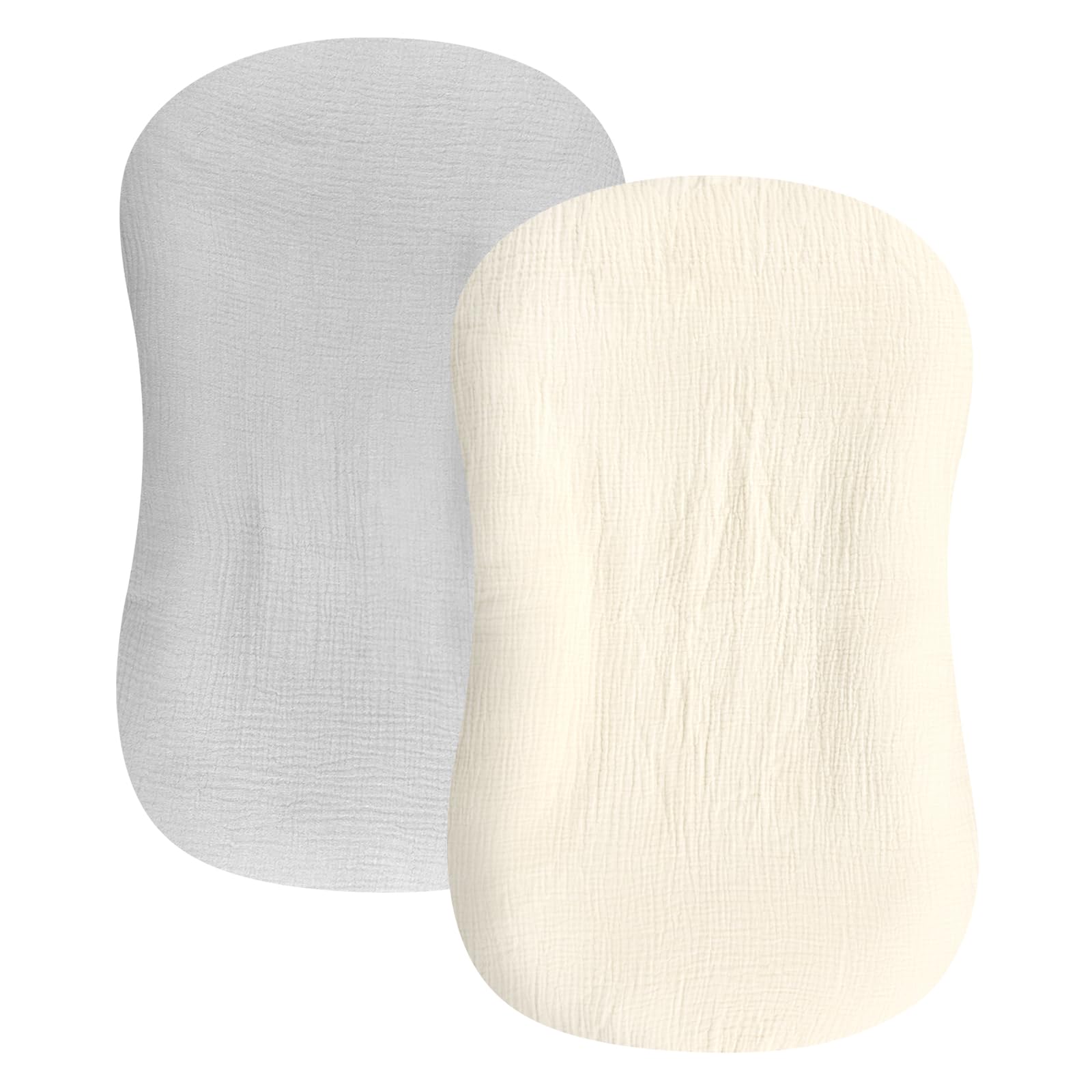 Hooyax Baby Lounger Cover in grey cream, front view, breathable muslin for baby comfort
