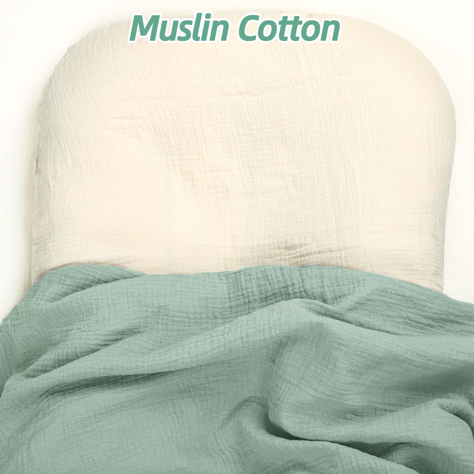Hooyax baby lounger cover muslin texture closeup highlights ultra soft fabric for delicate skin.