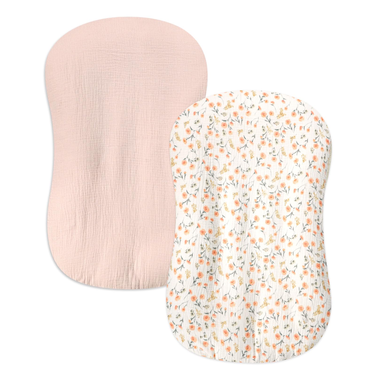 Hooyax Baby Lounger Cover pink floral closeup shows soft breathable muslin for delicate skin