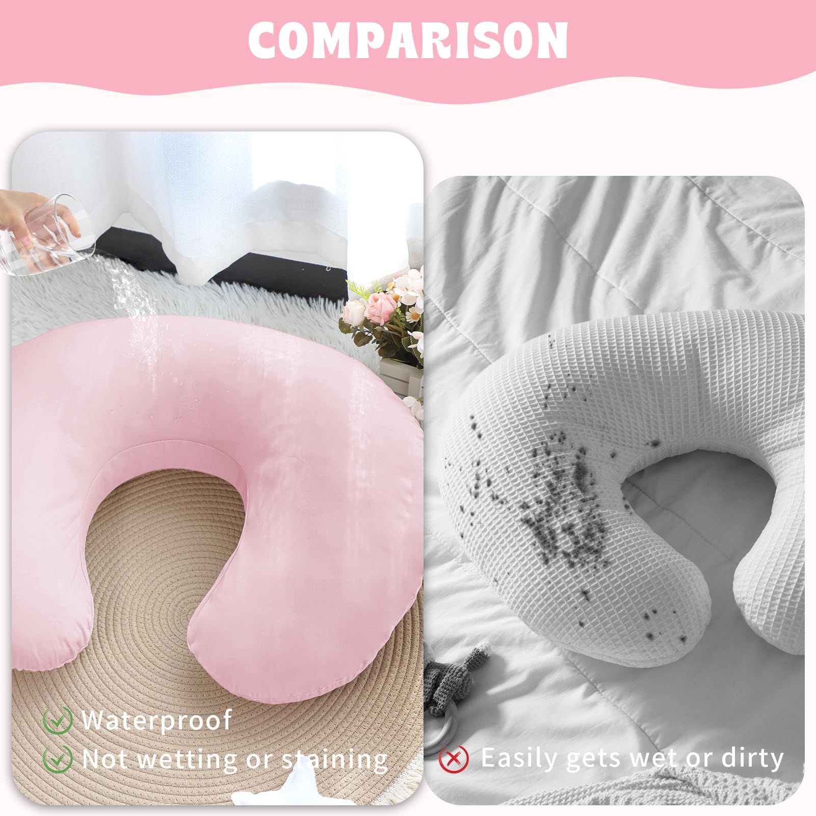 Hooyax baby nursing pillow cover pink during feeding time keeps pillow clean