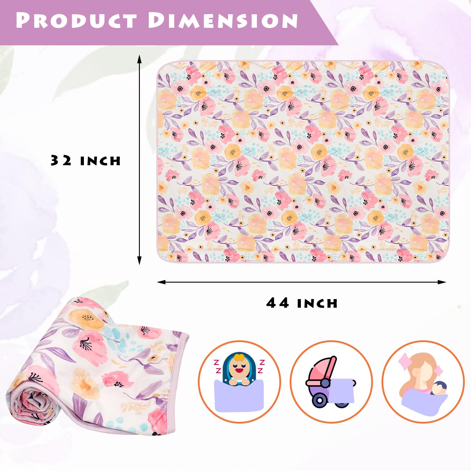 Hooyax baby swaddle blanket purple flower back pattern — double-layer reversibility for quick style changes.