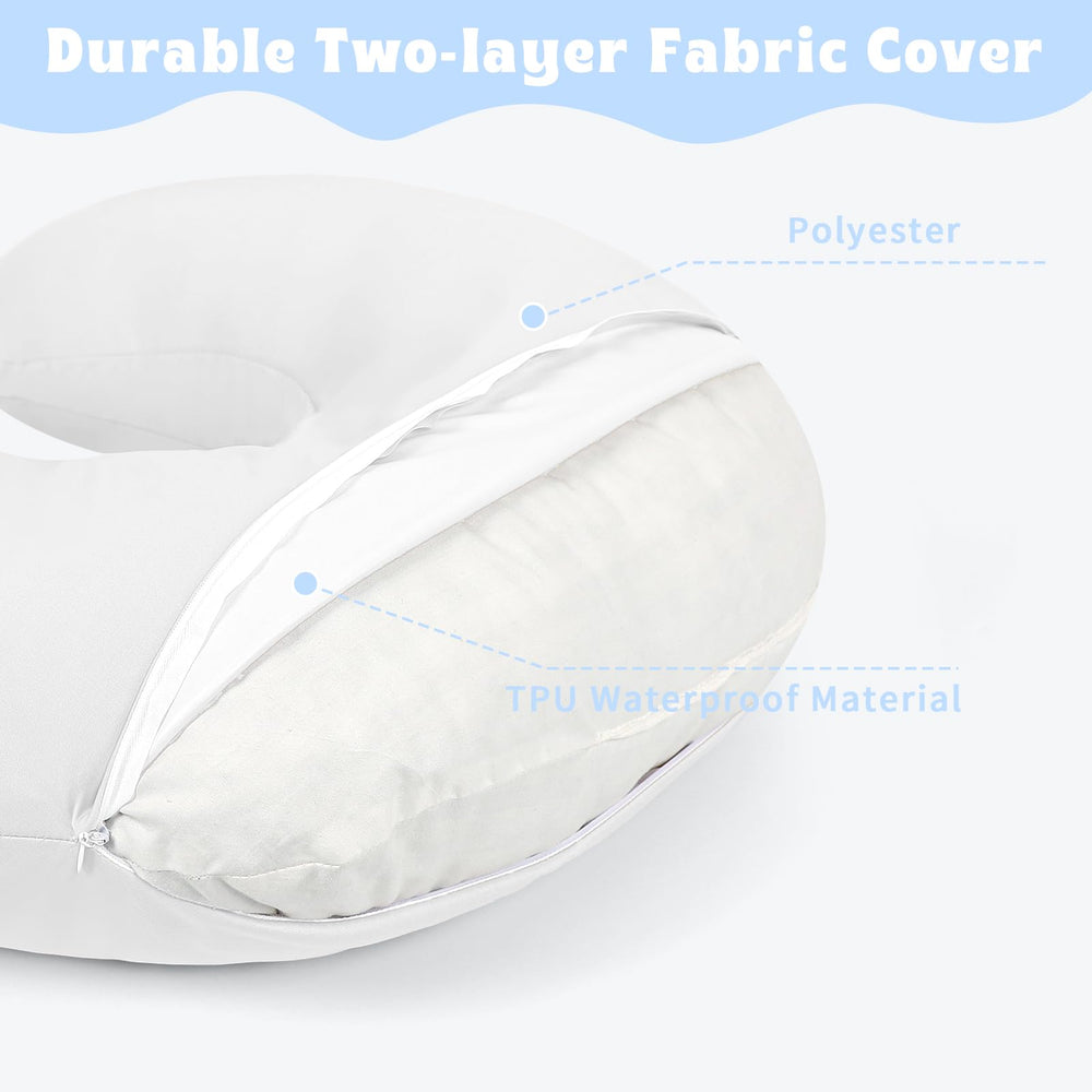 Hooyax Baby Waterproof Nursing Pillow Cover stretchy fit shown on pillow for easy slip-on.