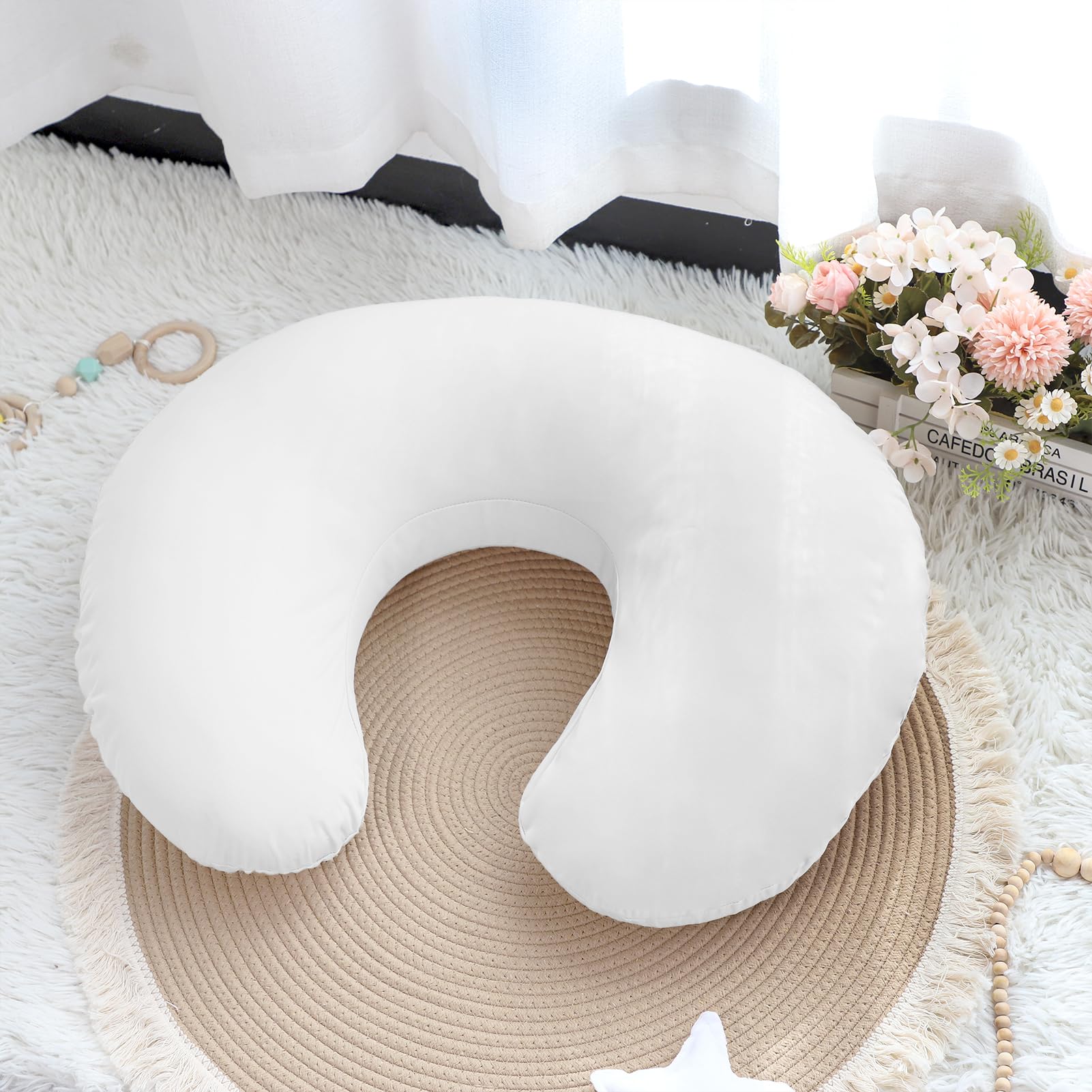 Hooyax Baby Waterproof Nursing Pillow Cover white color enhances nursery aesthetics.