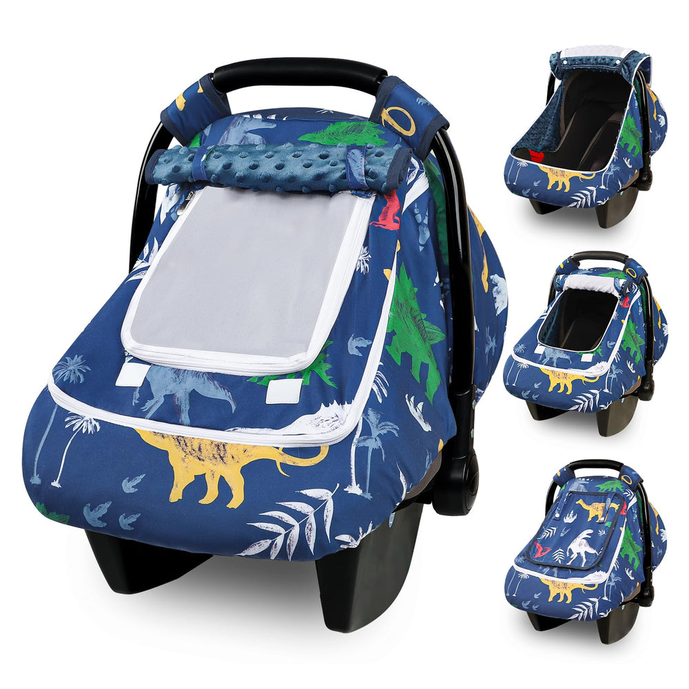 Hooyax dinosaur car seat cover showing dual zipper full coverage for all seasons