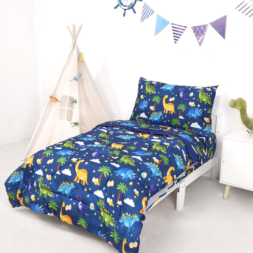 Hooyax dinosaur fitted sheet 52x28 fits snugly on a standard toddler bed.