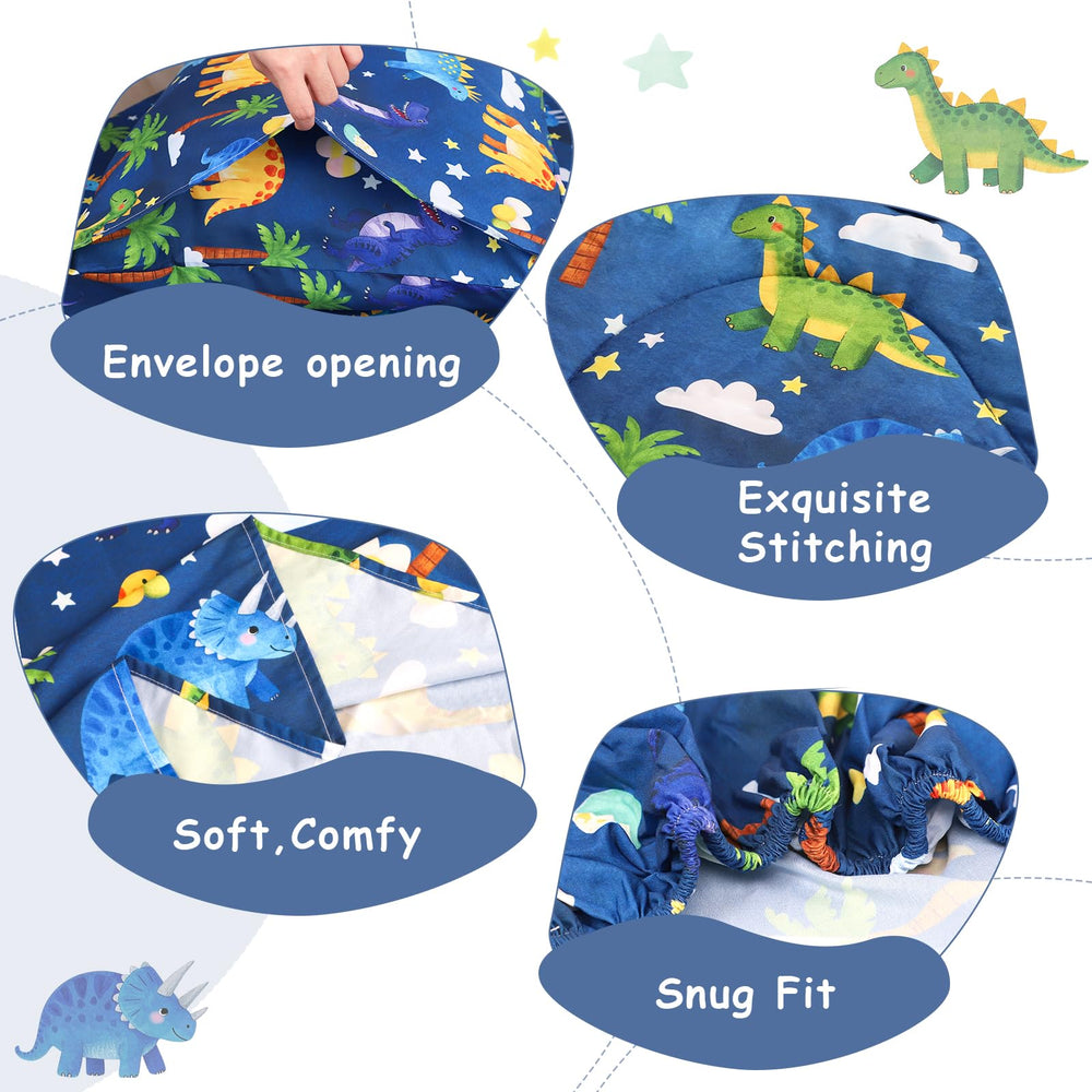 Hooyax dinosaur flat sheet folded, ready for easy toddler bed setup.