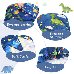 Hooyax dinosaur flat sheet folded, ready for easy toddler bed setup.