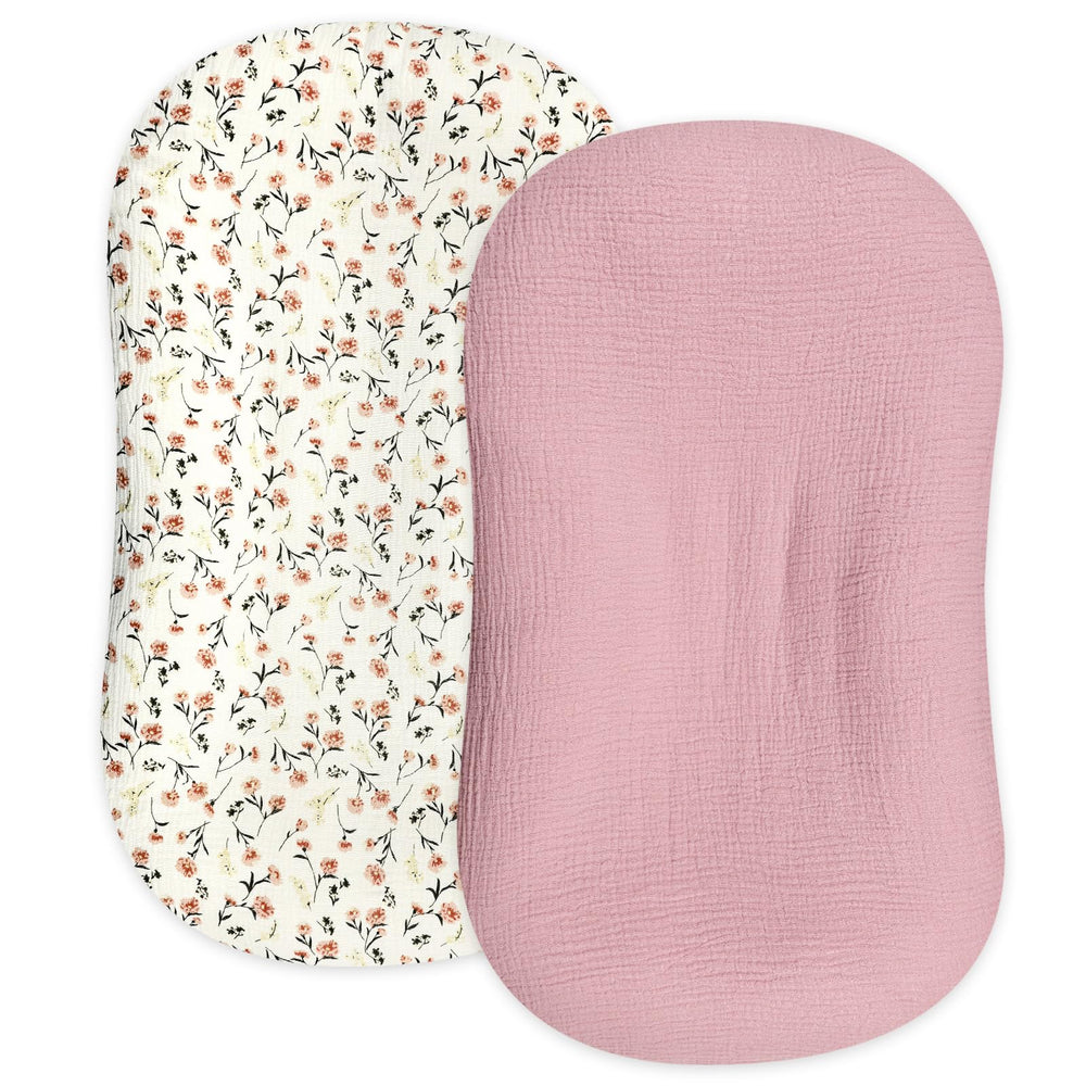 Hooyax muslin baby lounger cover 2-pack showing breathable fabric for newborn comfort