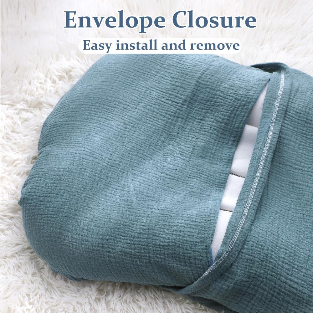 Hooyax blue muslin cover offers breathable fabric for all-season comfort.