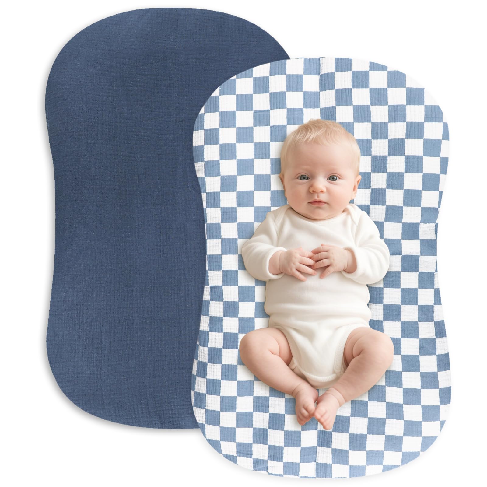Hooyax Muslin Baby Lounger Cover blue-checker: breathable comfort for cozy naps