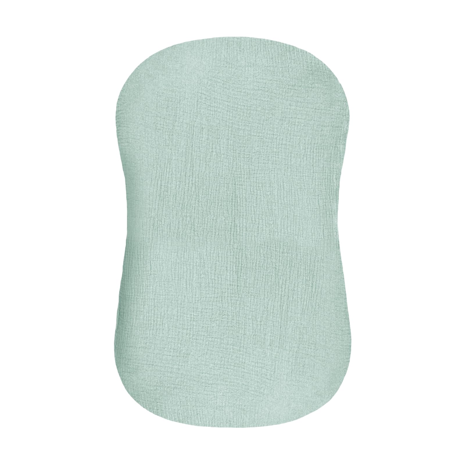 Hooyax muslin baby lounger cover blue-green closeup shows breathable cotton for infant comfort.