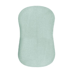 Hooyax muslin baby lounger cover blue-green closeup shows breathable cotton for infant comfort.