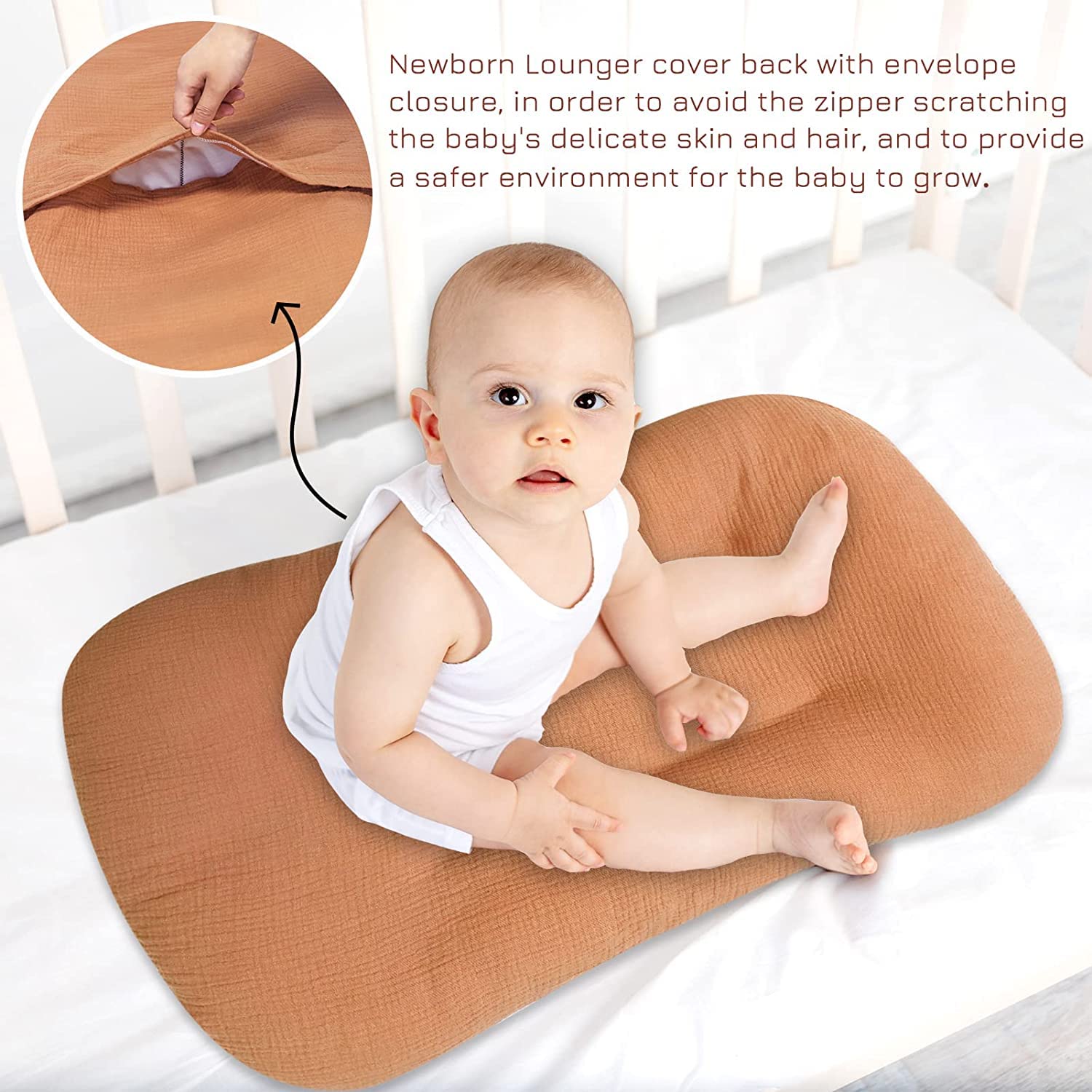 Hooyax Muslin Baby Lounger Cover fits most loungers with secure envelope closure.