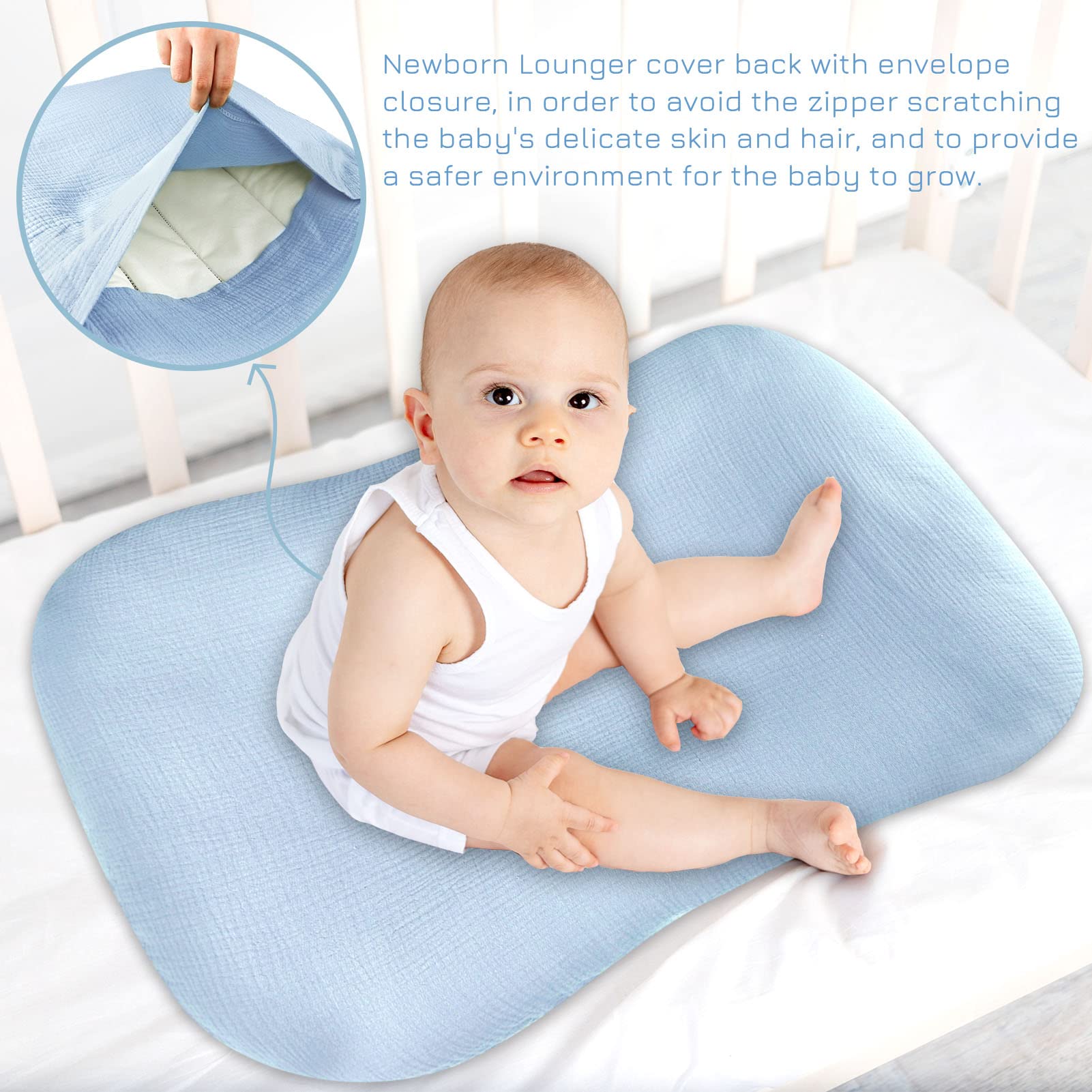 Hooyax muslin baby lounger cover fits most loungers for quick slip-on.