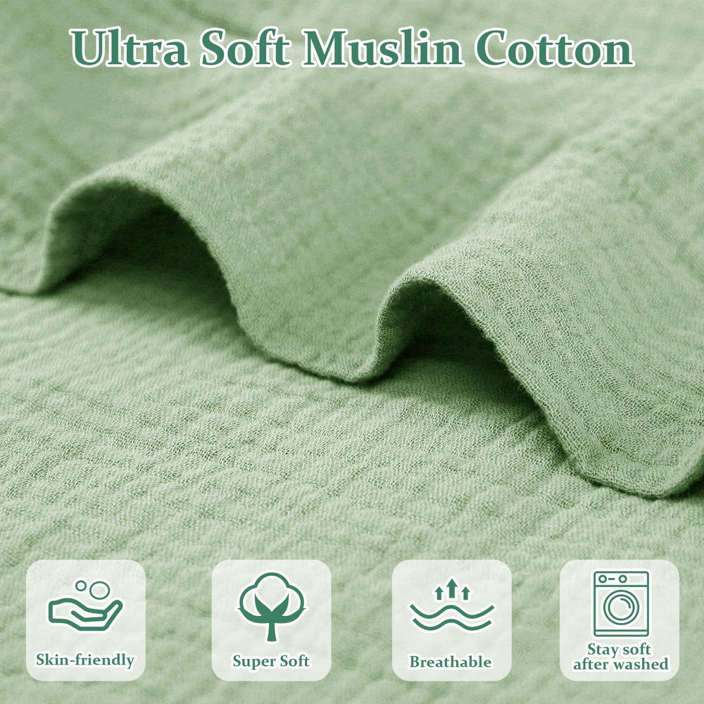 Hooyax muslin baby lounger cover green closeup highlights airy weave and gentle texture.