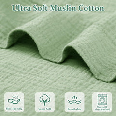 Hooyax muslin baby lounger cover green closeup highlights airy weave and gentle texture.