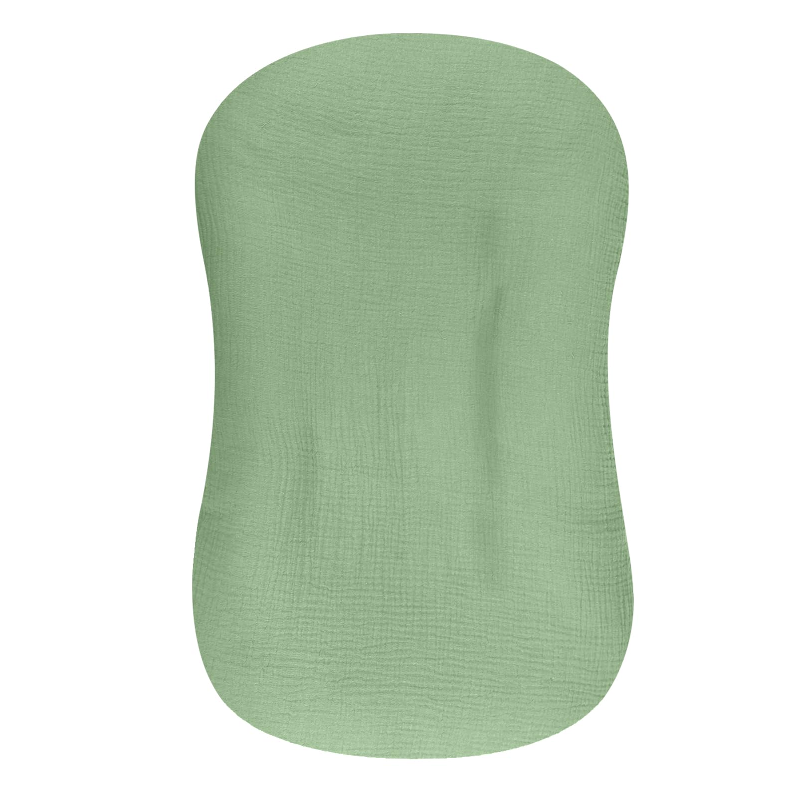 Hooyax muslin baby lounger cover in green, front view showing breathable soft fabric.