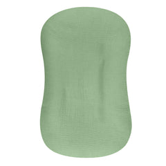 Hooyax muslin baby lounger cover in green, front view showing breathable soft fabric.
