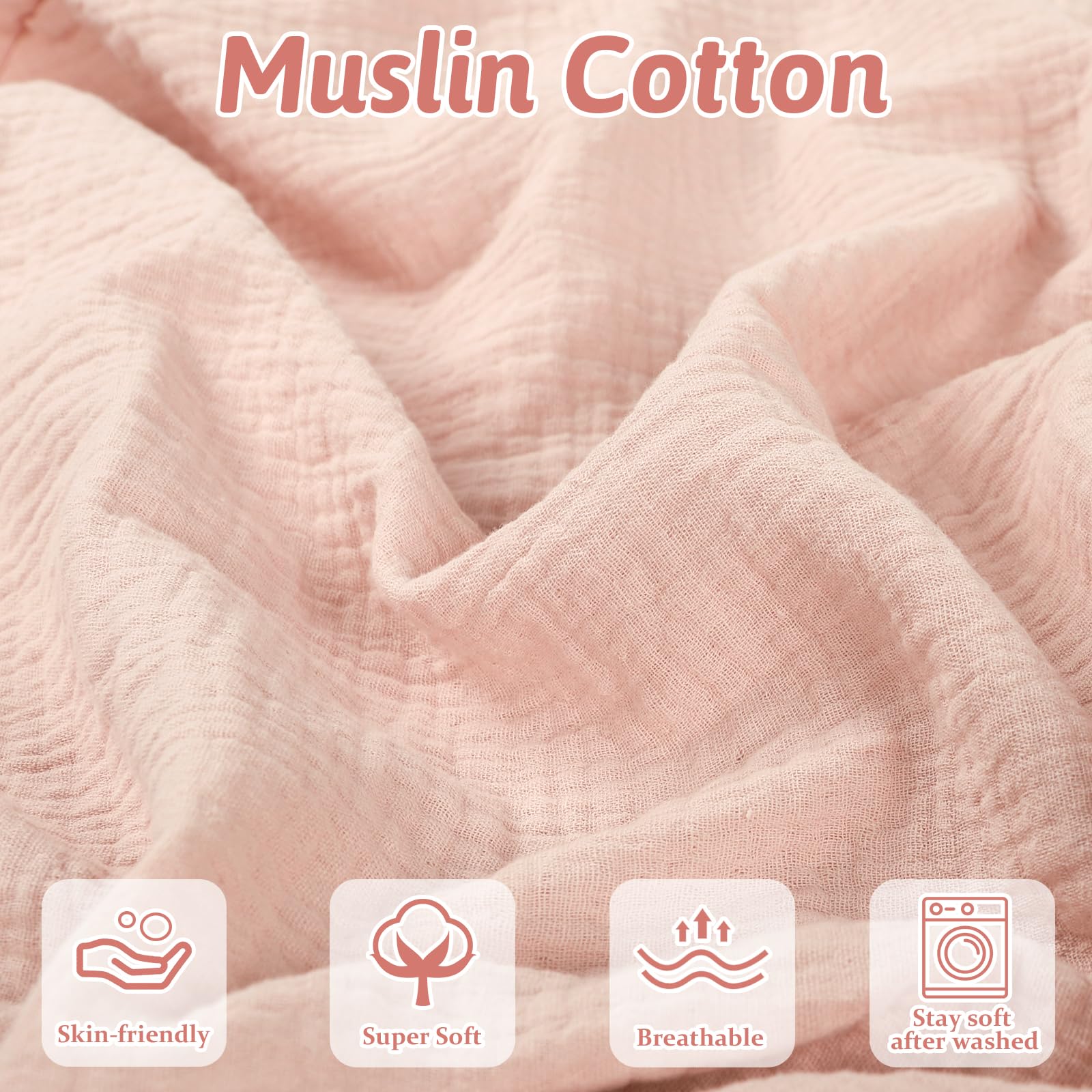Hooyax Muslin cover close-up shows ultra-soft fabric and 30% more airflow than polyester blends.