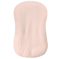 Hooyax Muslin Baby Lounger Cover light pink, front view, breathable comfort for delicate newborn skin.